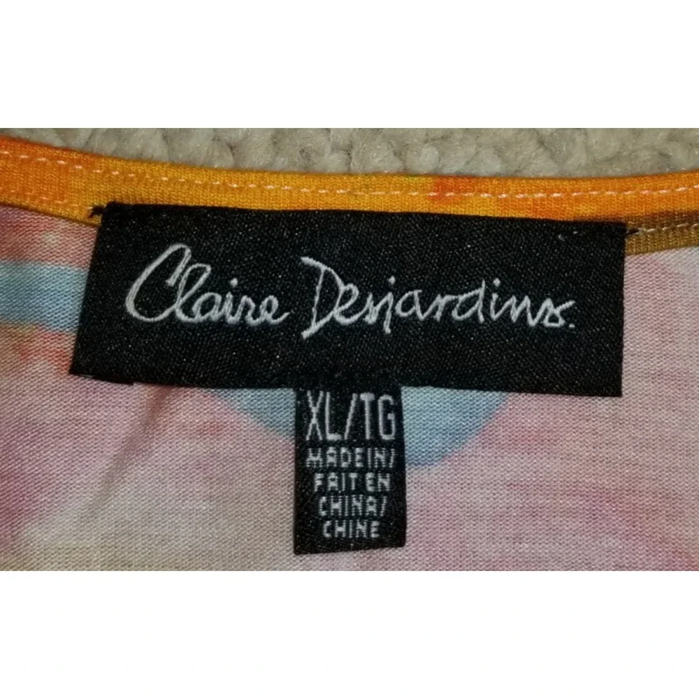 Womens Top-CLAIRE DESJARDINS-multicolor abstract knit tunic lagenlook artsy-XL